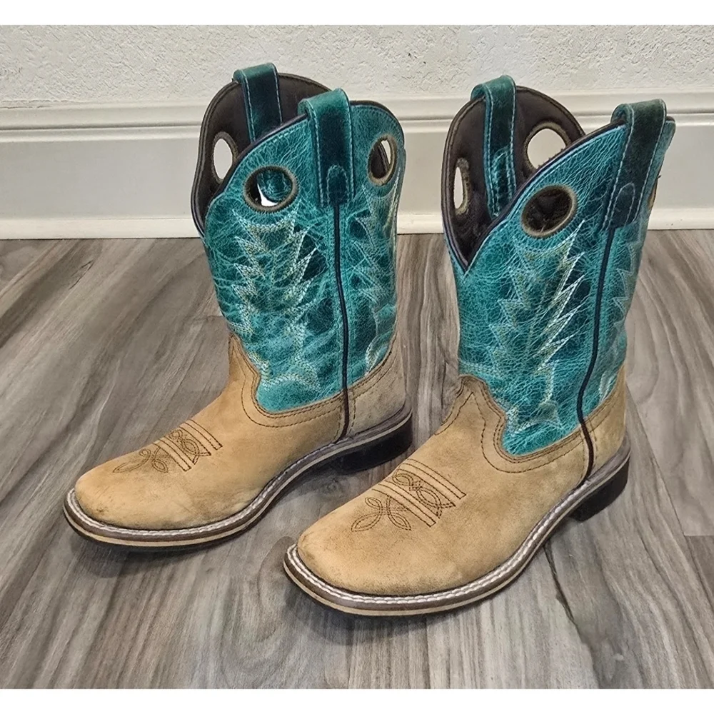 Smoky Children’s Jesse Brown Distress and Turquoise Leather Western Cowboy Boots